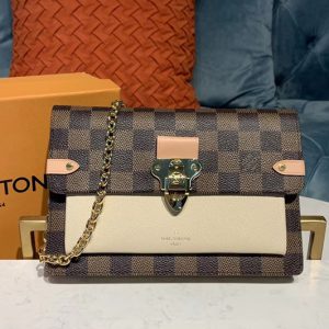 Replica Louis Vuitton N60237 LV Vavin chain wallet Damier Ebene Canvas And Beige Leather