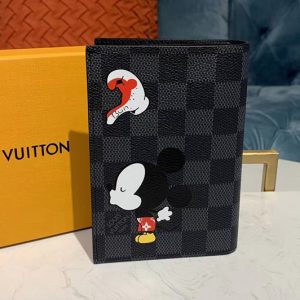 Replica Louis Vuitton M64411 LV Passport Cover Wallet Damier Graphite Canvas With Mickey