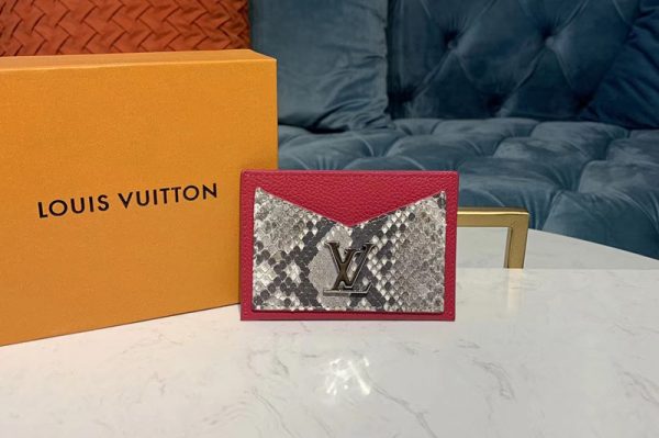 Replica Louis Vuitton N97001 LV Lockme card holder Hot Pink Python skin and calf leather