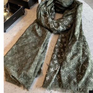 Replica Louis Vuitton MP2432 LV Monogram Denim stole Scarf 100% cotton Green Color