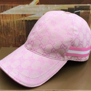 Replica Gucci 200035 Original GG canvas baseball hat with Web In Pink Original GG