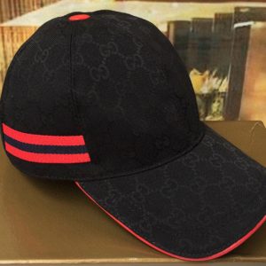 Replica Gucci 200035 Original GG canvas baseball hat with Red/Blue Web In Black Original GG