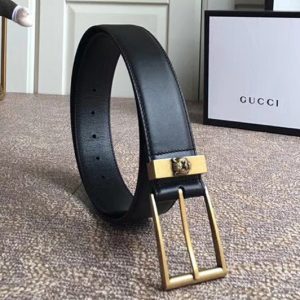 Replica Gucci 474811 4cm Leather belt Gold buckle in Black leather