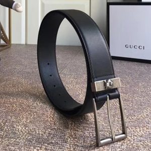 Replica Gucci 474811 4cm Leather belt Silver buckle in Black leather