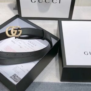 Replica Gucci 2cm Leather belt with torchon Double G buckle in Black Leather