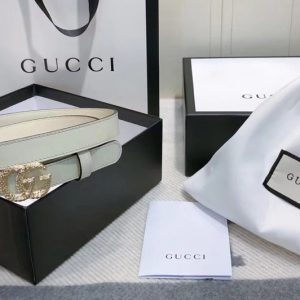 Replica Women's Gucci 2cm Leather belt with torchon Double G buckle in White Leather