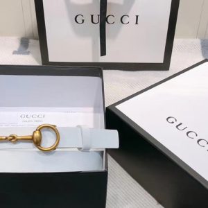 Replica Women's Gucci 230127 Leather belt 2cm Gold Buckle in White Leather