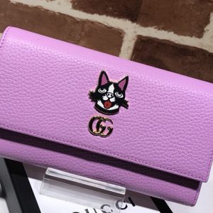 Replica Gucci ‎499324 Continental wallet With Dog in Pink Leather