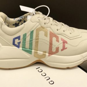 Replica Women and Men Gucci 524990 Rhyton glitter Gucci sneaker in White Leather