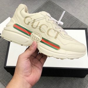 Replica Mens and Womens Gucci 528892 Rhyton Gucci logo leather sneaker