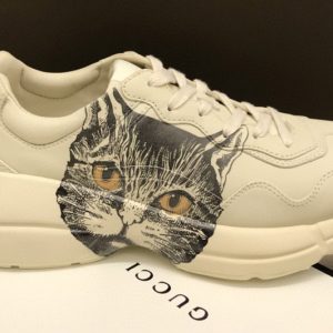 Replica Women and Men Gucci 583337 Rhyton sneaker with Mystic Cat in White Leather