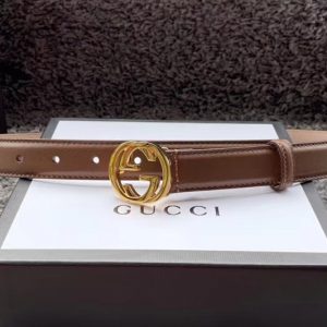 Replica Women's Gucci 370717 25mm Leather belt with Interlocking Gold G buckle in Caramel Leather