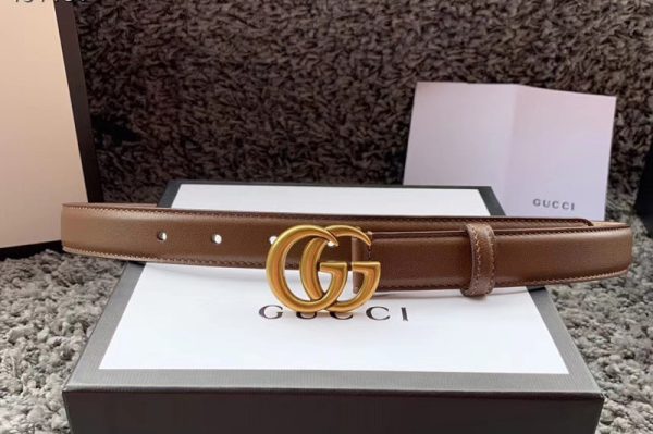 Replica Women's Gucci 370717 25mm Leather belt with Gold Double G buckle in Caramel Leather