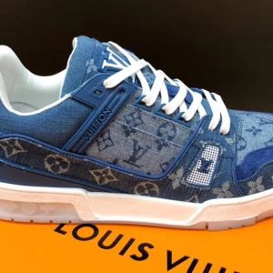 Replica Louis Vuitton 1A7S4Z LV Trainer sneaker In Blue Monogram denim