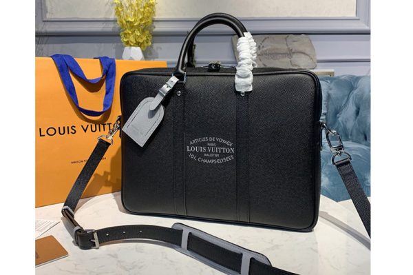 Replica Louis Vuitton M30365 LV Porte Documents Voyage Bag in Black Taiga leather