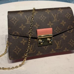 Replica Louis Vuitton M60357 LV Croisette chain wallet in Monogram canvas With Pink Leather