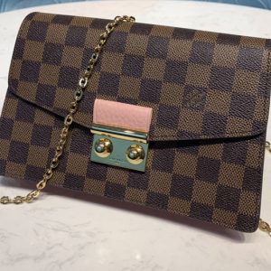 Replica Louis Vuitton N60287 LV Croisette chain wallet in Damier Ebene canvas With Pink Leather