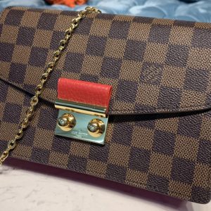 Replica Louis Vuitton N60288 LV Croisette chain wallet in Damier Ebene canvas With Red Leather