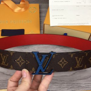 Replica Louis Vuitton MP069V LV Initiales 40mm reversible belt In Red Epi/Monogram Canvas With Blue Buckle