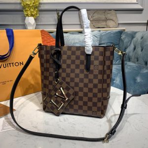 Replica Louis Vuitton N60348 LV Belmont PM Bag in Damier Ebene canvas With Black Leather