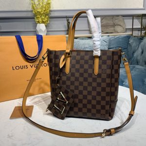 Replica Louis Vuitton N60296 LV Belmont PM Bag in Damier Ebene canvas With Saffron Leather