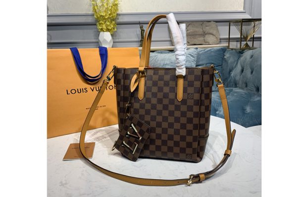 Replica Louis Vuitton N60296 LV Belmont PM Bag in Damier Ebene canvas With Saffron Leather