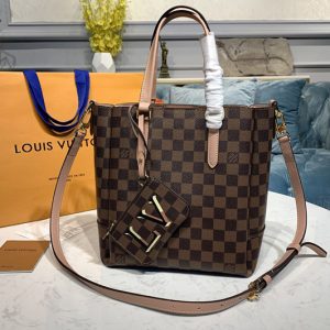 Replica Louis Vuitton N60297 LV Belmont PM Bag in Damier Ebene canvas With Pink Leather