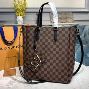 Replica Louis Vuitton N60294 LV Belmont MM Bag in Damier Ebene canvas With Black Leather