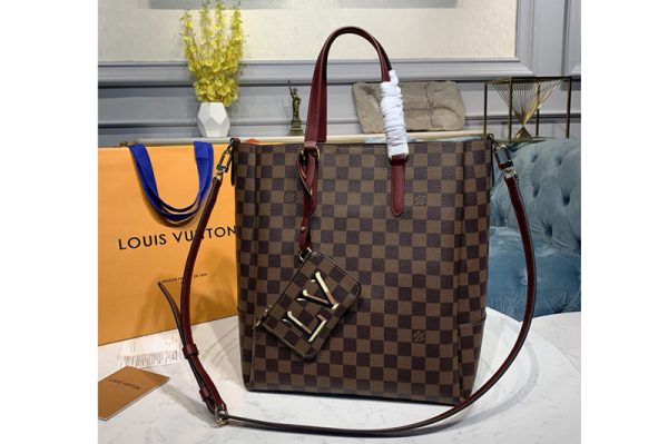 Replica Louis Vuitton N60293 LV Belmont MM Bag in Damier Ebene canvas With Cherry Berry Leather