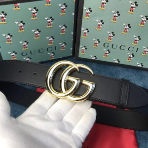 Replica Gucci 406831 GG Marmont leather belt with shiny buckle in Black leather