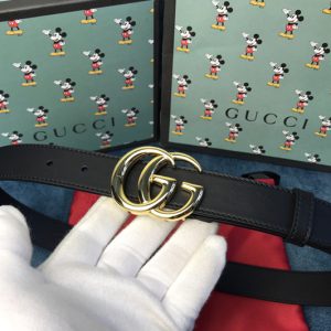 Replica Gucci 414516 GG Marmont leather 30mm belt with shiny buckle in Black leather