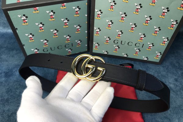 Replica Gucci 414516 GG Marmont leather 30mm belt with shiny buckle in Black leather