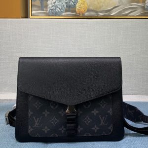 Replica Louis Vuitton M30413 Outdoor flap messenger Bag in Taiga Leather and Monogram Eclipse Canvas