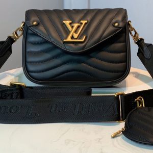 Replica Louis Vuitton M56466 LV Multi Pochette New Wave Bag in Black Calf leather