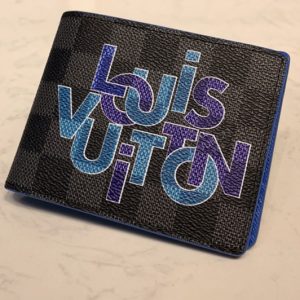 Replica Louis Vuitton N60303 LV Multiple Wallet In Damier Graphite Canvas and Blue