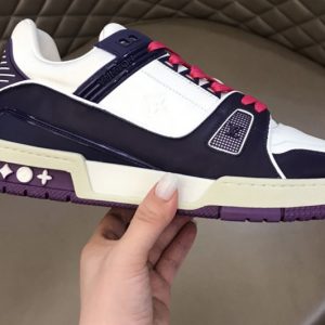 Replica Louis Vuitton 1A813G LV Trainer sneaker in Purple/White calf leather