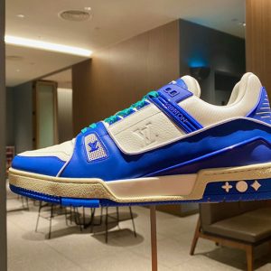 Replica Louis Vuitton 1A813Y LV Trainer sneaker in Blue/White calf leather