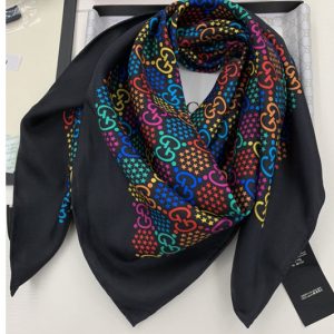 Replica Gucci 601309 GG Psychedelic print silk scarf in Black