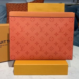 Replica Louis Vuitton M30432 LV Pochette Voyage MM Bag in Orange Monogram Eclipse Canvas