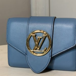 Replica Louis Vuitton M69175 LV Pont 9 compact wallet in Blue Cowhide leather