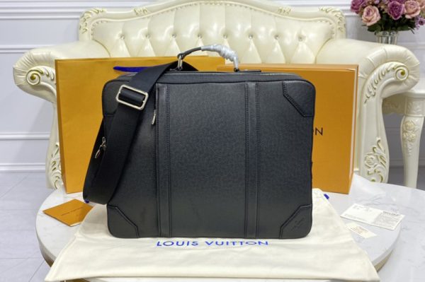 Replica Louis Vuitton M30769 LV Briefcase Backpack in Black Taiga leather