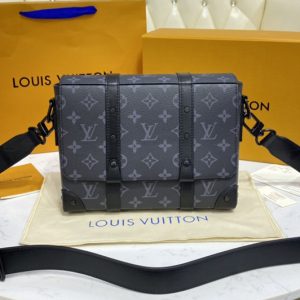 Replica Louis Vuitton M45727 LV Trunk Messenger Bag in Monogram Eclipse coated canvas