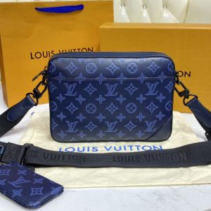 Replica Louis Vuitton M45730 LV Duo Messenger bag in navy blue Monogram Shadow leather