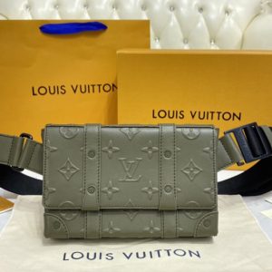 Replica Louis Vuitton M57952 LV Trunk Slingbag in Khaki Monogram Seal cowhide leather