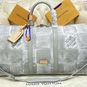 Replica Louis Vuitton N50069 LV Keepall Bandoulière 50 Bag in Stone Gray Damier Salt canvas