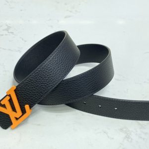 Replica Louis Vuitton M0226V LV Optic 40mm reversible belt in Black Calf leather With Orange Buckle