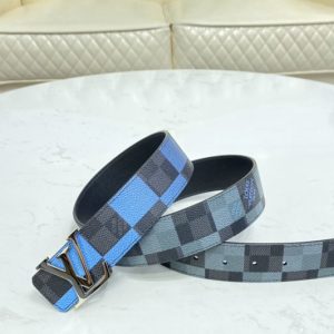 Replica Louis Vuitton M0319V LV Initiales 40 MM reversible belt Blue Damier Graphite canvas