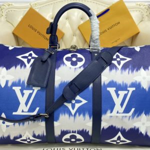 Replica Louis Vuitton M45117 LV Keepall Bandoulière 50 travel bag in Blue Monogram coated canvas