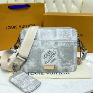 Replica Louis Vuitton N50068 LV Trio Messenger Bag in Gray Damier Salt canvas