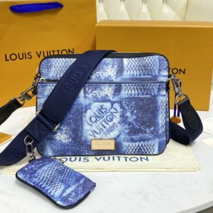 Replica Louis Vuitton N50068 LV Trio Messenger Bag in Blue Damier Salt canvas